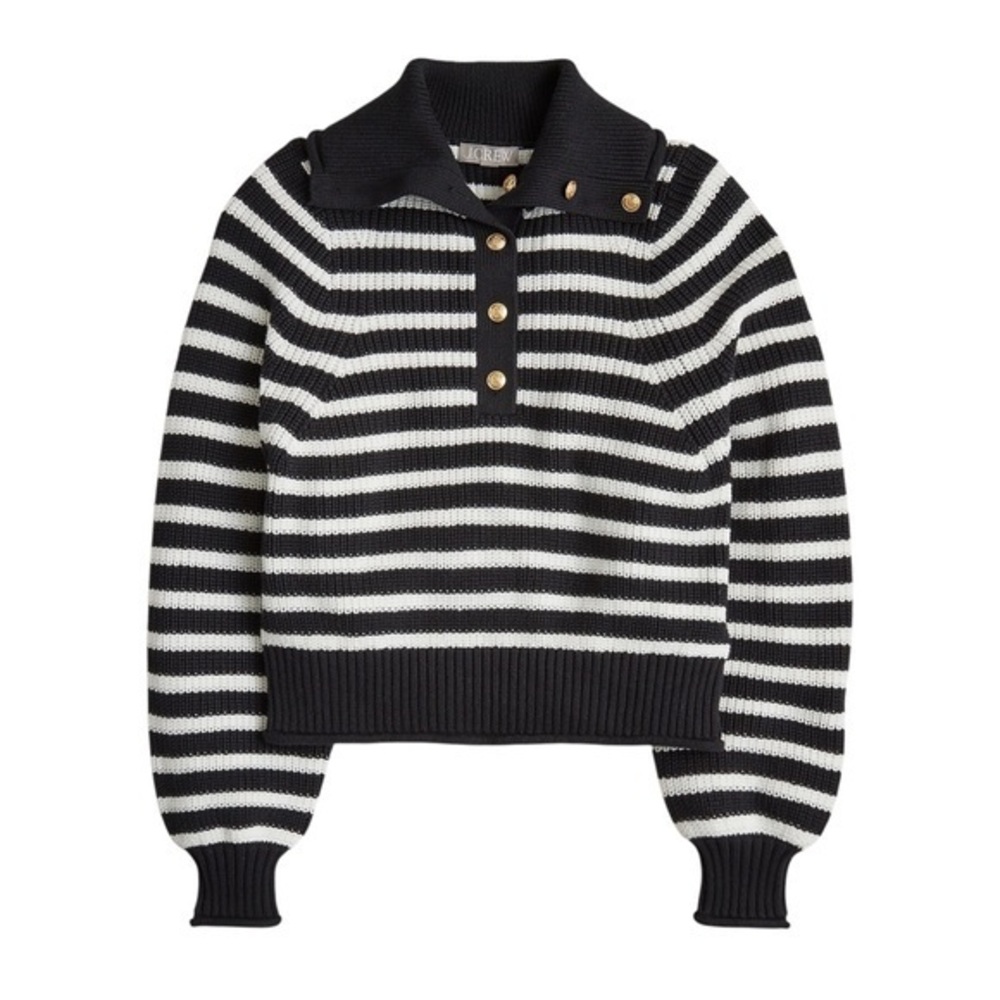 J.Crew Ribbed Cotton Button-Collar Sweater Stripe Medium